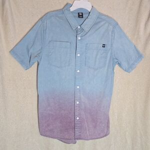 NEFF Men's Coast Button Up Woven Drip Dye Shirt Size Medium Blue/Purple